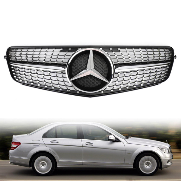 2008-2014 Mercedes-Benz W204 C200 C300 Diamond Black Chrome Front Grille Grill 2008-2014 Mercedes-Benz W204 C200 C300 Diamond Black Chrome Front Grille Grill