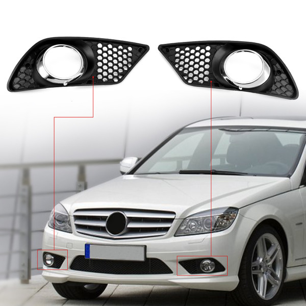 2008-2010 Mercedes Benz C-Class W204 Pair Front Bumper Fog Light Grill Set 2008-2010 Mercedes Benz C-Class W204 Pair Front Bumper Fog Light Grill Set
