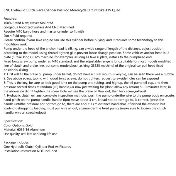 Universal Motorcycle Hydraulic Clutch Master Cylinder Rod Brake Pump M10X1.25Mm Red