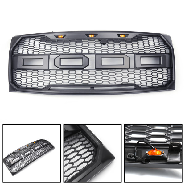 Replacement ABS Front Hood Grille W/ LED Fit 2009-2014 Ford F150 Raptor Style