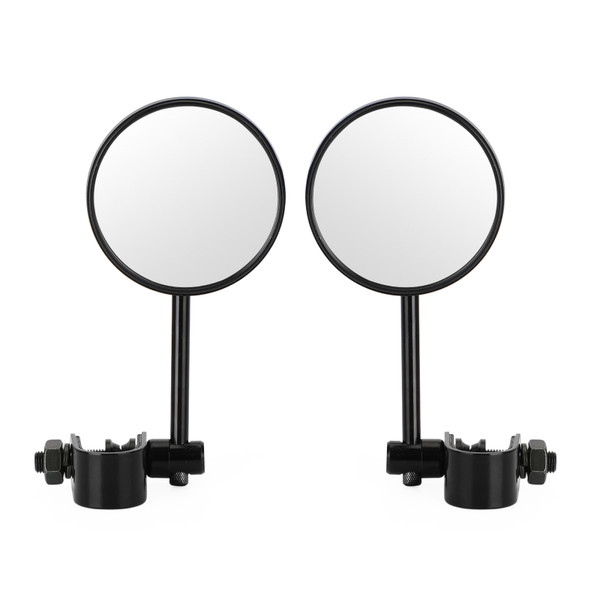 Universal Cafe Racer Short Stem Black Clamp on 3" Round Mirror 7/8"- 1" Bar Universal Cafe Racer Short Stem Black Clamp on 3" Round Mirror 7/8"- 1" Bar