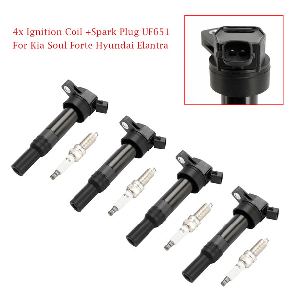 2012-2020 Kia Soul Forte Hyundai Elantra 4x Ignition Coil +Spark Plug UF651 Generic