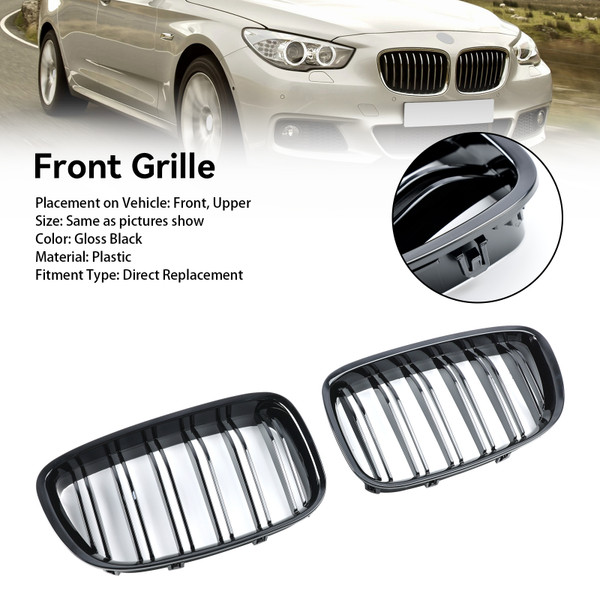 2009-2017 BMW 5 Series GT F07 Front Kidney Grille Gloss Black Generic 2009-2017 BMW 5 Series GT F07 Front Kidney Grille Gloss Black Generic