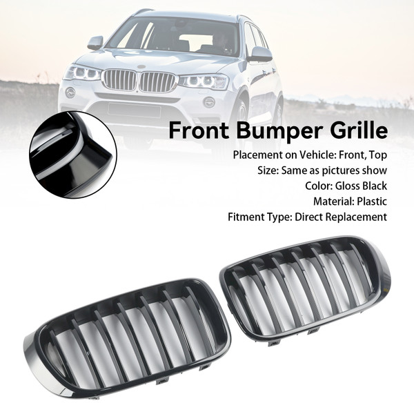 2014-2017 BMW X3 X4 F25 F26 Front Bumper Kidney Grille Gloss Black Generic 2014-2017 BMW X3 X4 F25 F26 Front Bumper Kidney Grille Gloss Black Generic