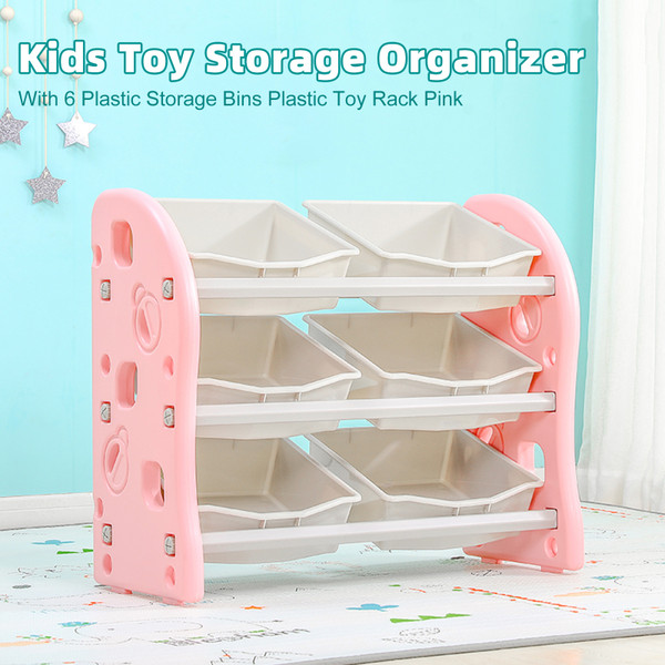 Kids Toy Storage Organizer With 6 Plastic Storage Bins Plastic Toy Rack Pink