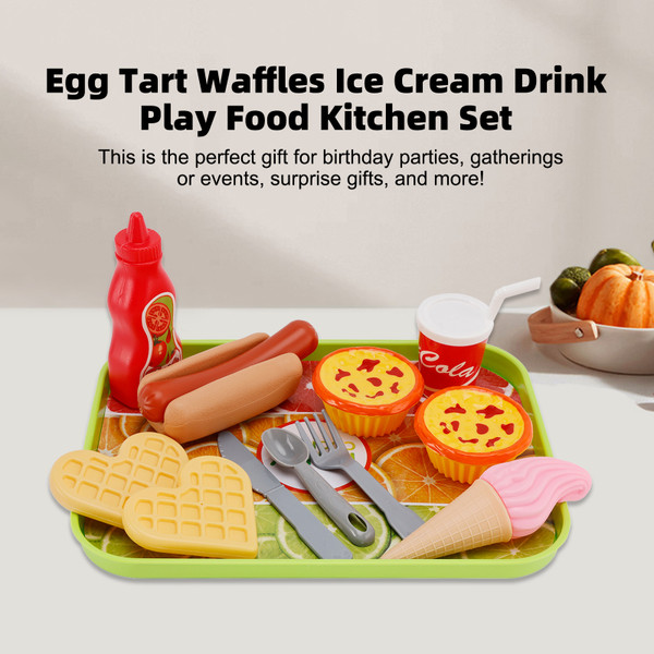 Egg Tart Waffles Ice Cream Drink Play Food Kitchen Set Children Toy Set For Kid Egg Tart Waffles Ice Cream Drink Play Food Kitchen Set Children Toy Set For Kid