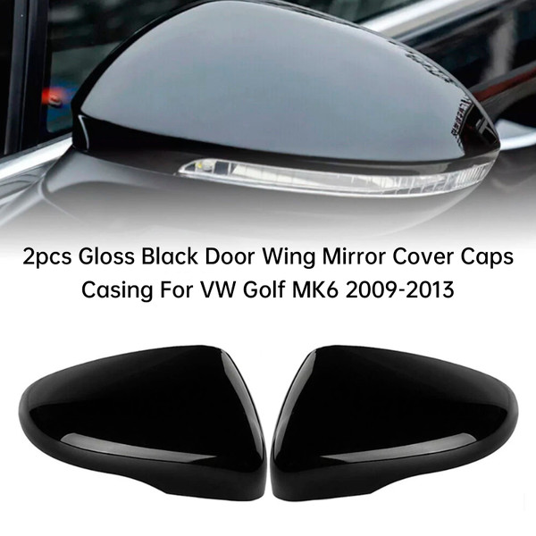 2009-2013 VOLKSWAGEN GOLF MK6 HATCHBACK CONVERTIBLE 2pcs Door Wing Mirror Cover Caps Casing Gloss Black Generic