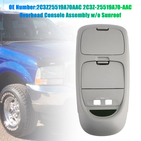 2002-2004 Ford F-250 F-350 F-450 F-550 Super Duty Overhead Console Assembly w/o Sunroof Gray Generic