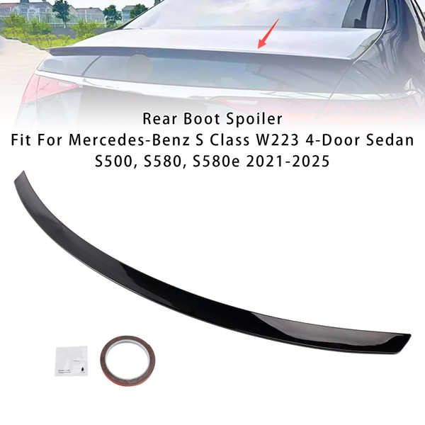 2021-2025 Mercedes-Benz S Class W223 4-Door Sedan S500 S580 S580e Rear Boot Spoiler Gloss Black Generic 2021-2025 Mercedes-Benz S Class W223 4-Door Sedan S500 S580 S580e Rear Boot Spoiler Gloss Black Generic