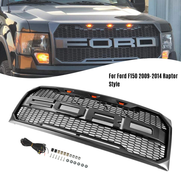 Raptor Style Front Bumper Grille Grill Fit Ford F150 2009-2014 With LED