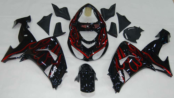 Fairings Kawasaki ZX 10R Black & Red Flame Ninja Racing (2006-2007) Fairings Kawasaki ZX 10R Black & Red Flame Ninja Racing (2006-2007)