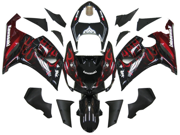 Fairings Kawasaki ZX6R 636 Black & Red Flame Ninja Racing  (2005-2006) Fairings Kawasaki ZX6R 636 Black & Red Flame Ninja Racing  (2005-2006)