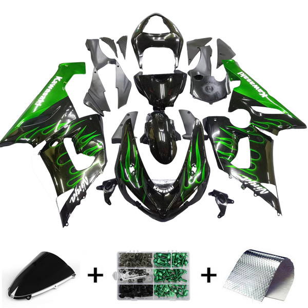 Fairings Kawasaki ZX6R 636 Black & Green Flame Ninja Racing  (2005-2006) Fairings Kawasaki ZX6R 636 Black & Green Flame Ninja Racing  (2005-2006)