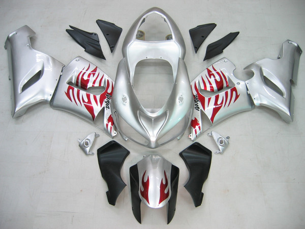 Fairings Kawasaki ZX6R 636 Silver & Red Flame Ninja  Racing  (2005-2006) Fairings Kawasaki ZX6R 636 Silver & Red Flame Ninja  Racing  (2005-2006)
