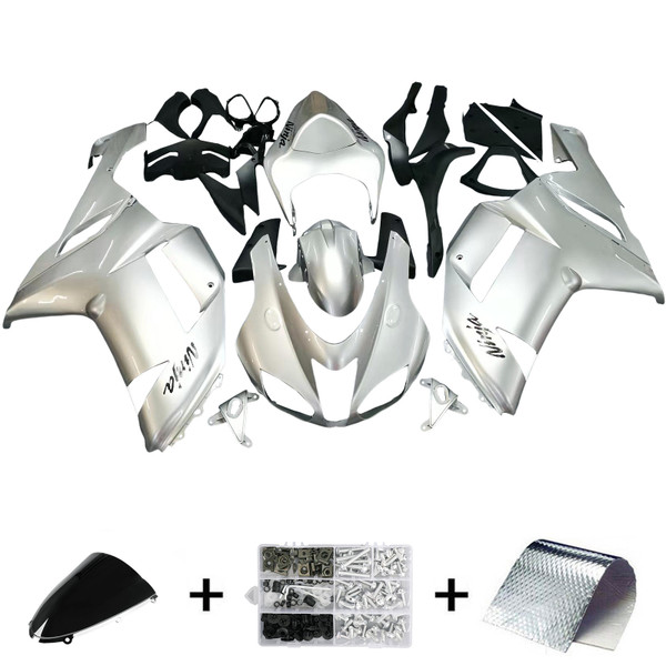 Fairings Kawasaki ZX6R ZX636 Silver Ninja Racing  (2007-2008)