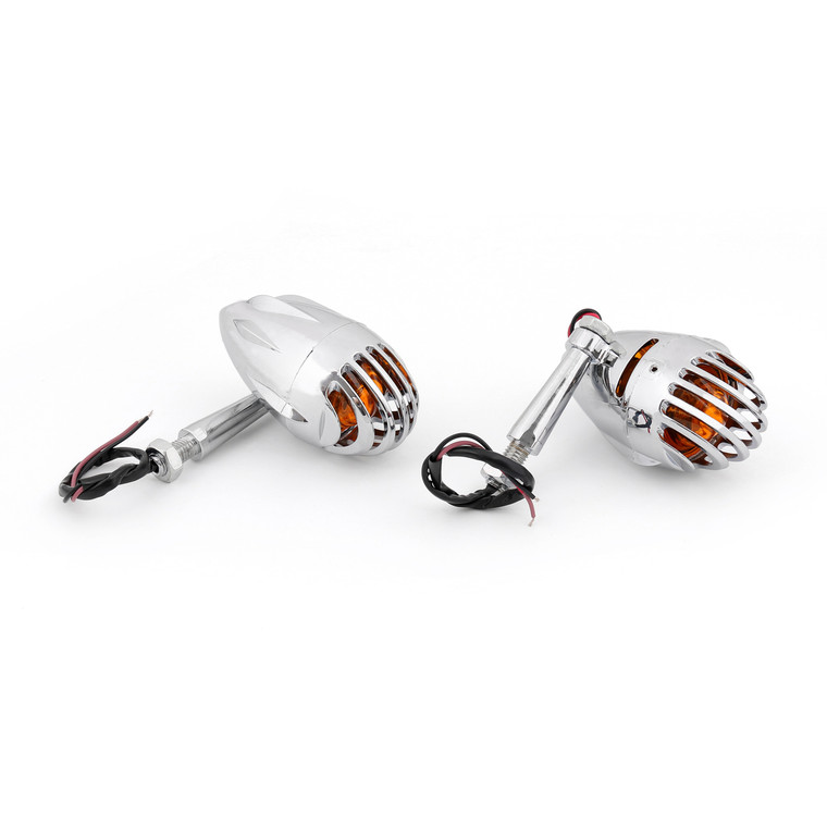 2PCs Turn Signals Grill Bullet Amber Indicator Lights Lamp Universal, Chrome