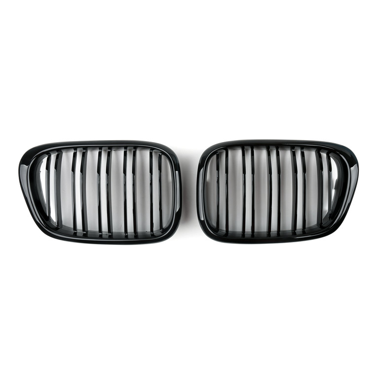 Double Rib Front Kidney Grille Fit BMW 5 Series E39 1998-2003 Gloss Black