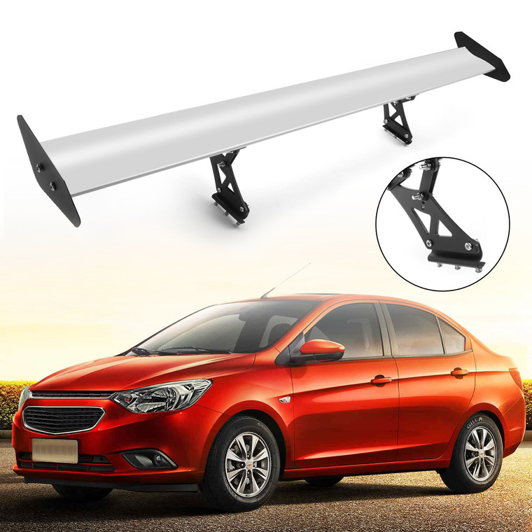 135cm Universal Hatch Adjustable Aluminum GT Rear Trunk Racing Spoiler Wing, Silver