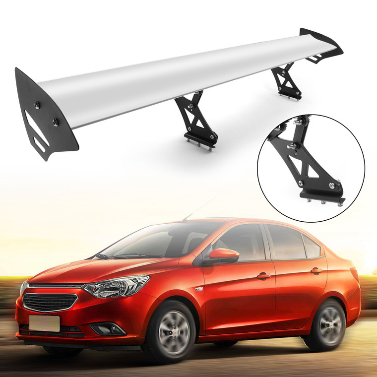 Universal Adjustable Lightweight GT Aluminum Rear Trunk Wing Racing Spoiler, Silver