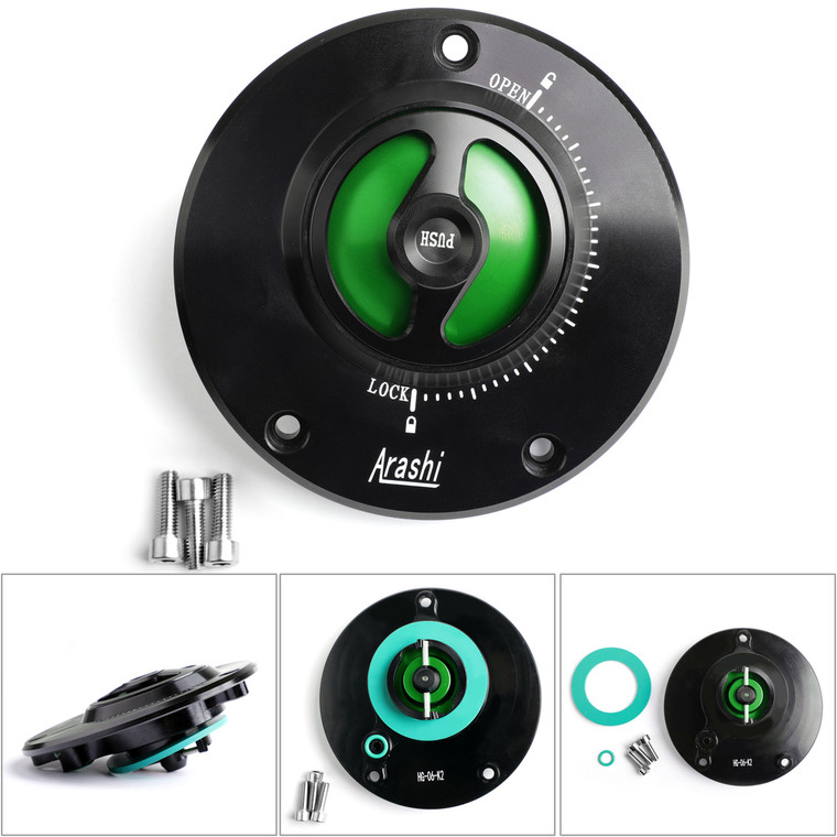 CNC Keyless Fuel Gas Tank Cap For Kawasaki ZX-6R ER-6F/6N Ninja 600 650 Green