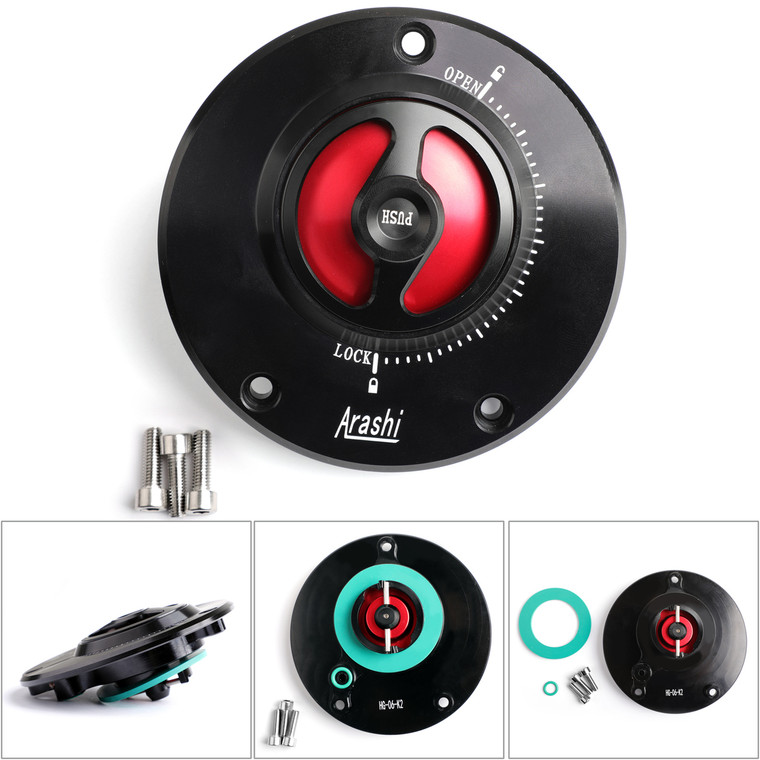 CNC Keyless Fuel Gas Tank Cap For Kawasaki Z750 Z750R 07-16 Z800 13-16 Z1000 Z1000SX 10+ Red