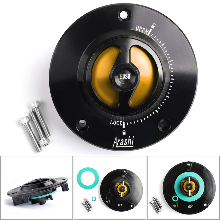 CNC Keyless Fuel Gas Tank Cap For Suzuki GSX 650 F 08-10 GSX1250F 09+ GSX1300R 07+ Gold