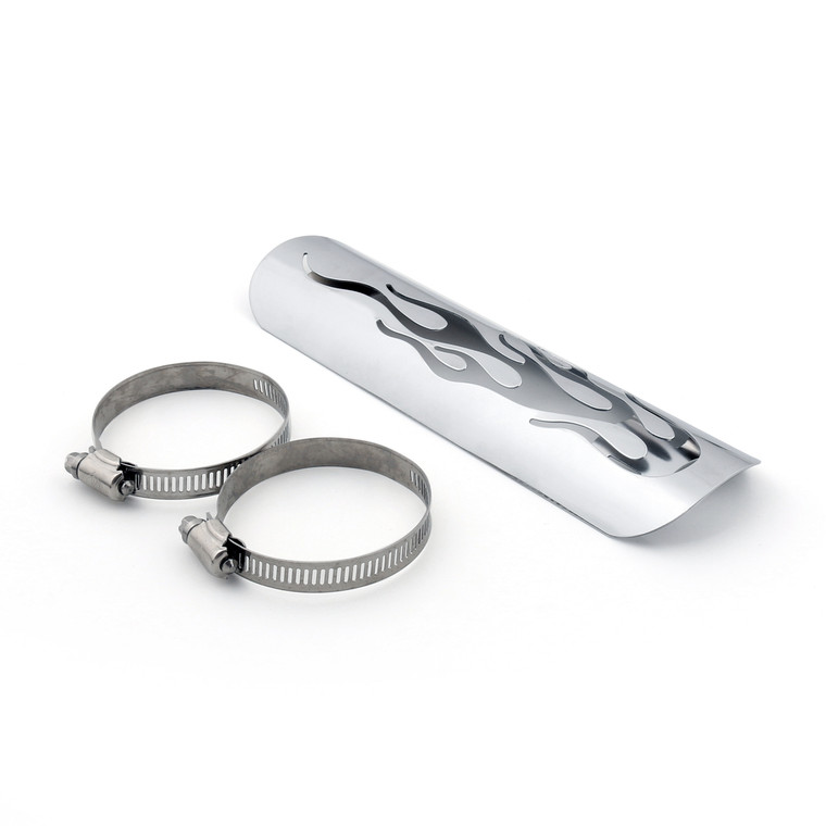 Exhaust Muffler Pipe Heat Shield Cover Heel Guard Harley Suzuki Yamaha Honda, Flame Hollow