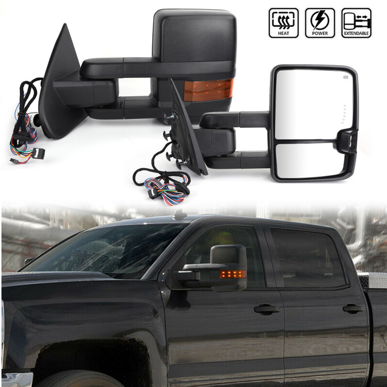 Power Heated Extending Towing View Mirror Signal For CHEVY SILVERADO 2500 3500 MODELS ONLY GMC SIERRA 2500 3500 MODELS ONLY 15-18 Black