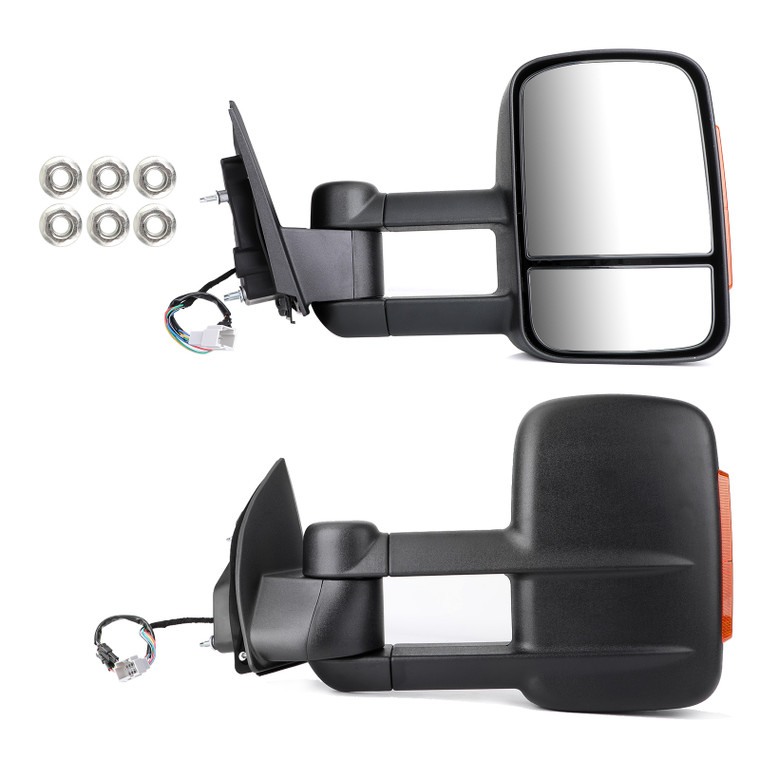 Pair Extendable Towing Mirrors For Ford Ranger 2012-On W/ Indicators Black