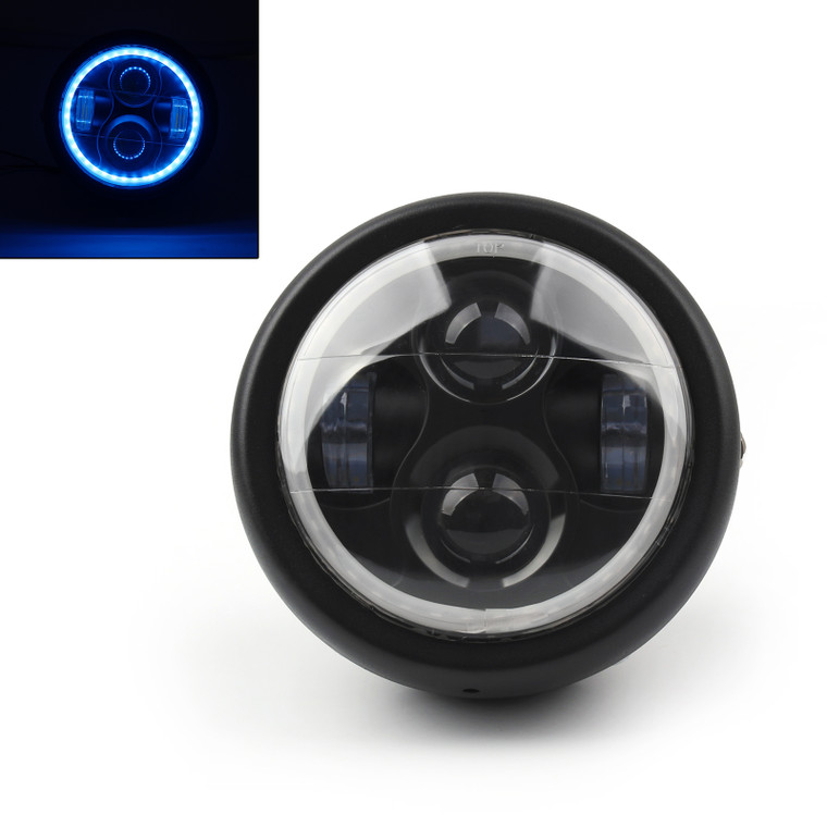 Projector LED Headlight Halo Ring 6.5" For Cafe Racer Bobber Blue