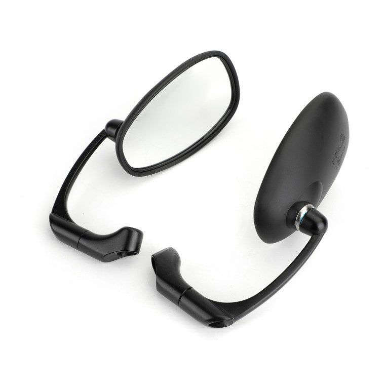 Motorcycle L-bar Retro Oval Rearview Side Mirrors M8 / M10 Pair For GN/ CG Cafe Racer Chopper Cruiser Custom BLK