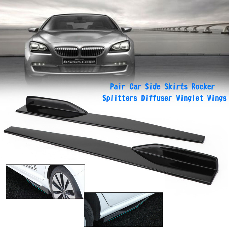Pair 45cm Car Gloss Black Side Skirts Rocker Splitters Diffuser Winglet Wings