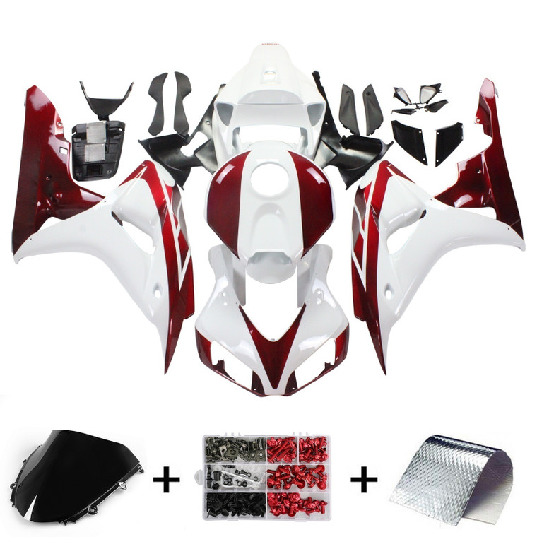 2006-2007 Honda CBR1000RR White & Cherry Red Honda Racing Amotopart Fairings