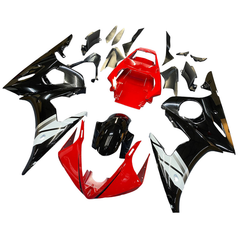 2005 YAMAHA YZF R6 Amotopart USA Stock Fairing Injection Plastic Kit Red White w/bolt kit