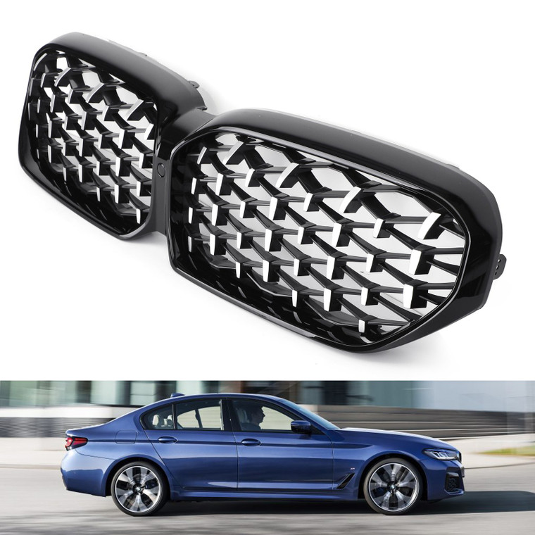 Chrome Gloss Black Front Grill Grille W/Camera Fit BMW 5-Series G30 G31 21-22