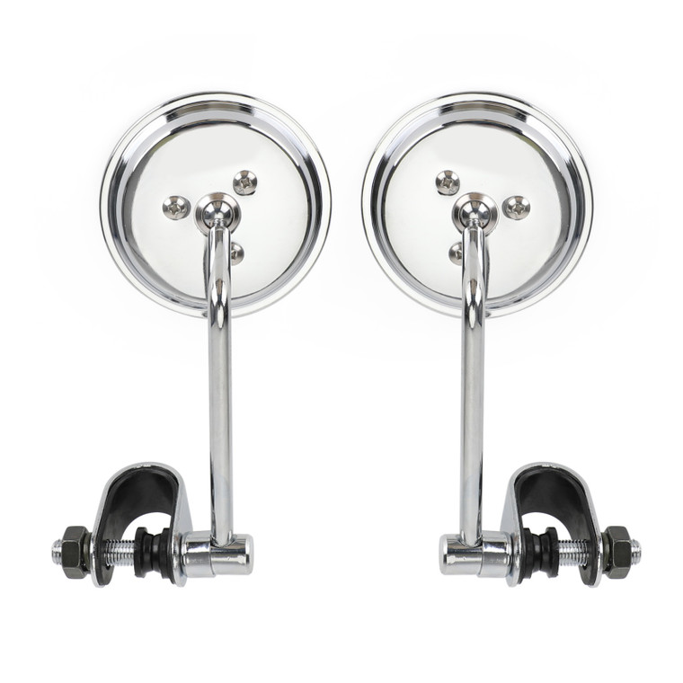 Universal Cafe Racer Short Stem Chrome Clamp on 3" Round Mirror 7/8"- 1" Bar