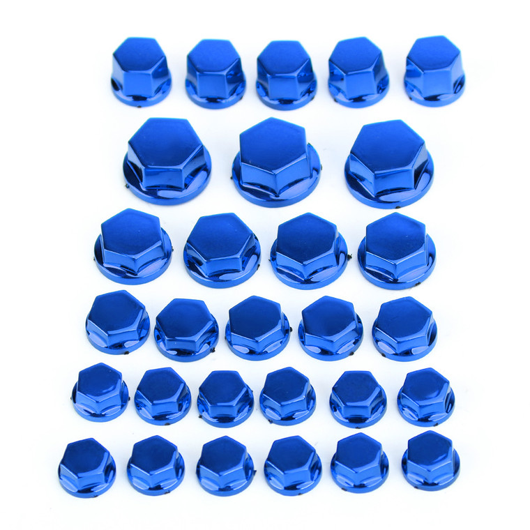30pcs Motorcycle Blue Plastic Hexagon Socket Screw Covers Bolt Nut Cap Cover