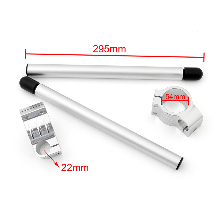 54mm Clip-On Handlebars Universal Motoycycle CBR VTR GSX GSXR SV ZX Mille R6 R1, Silver