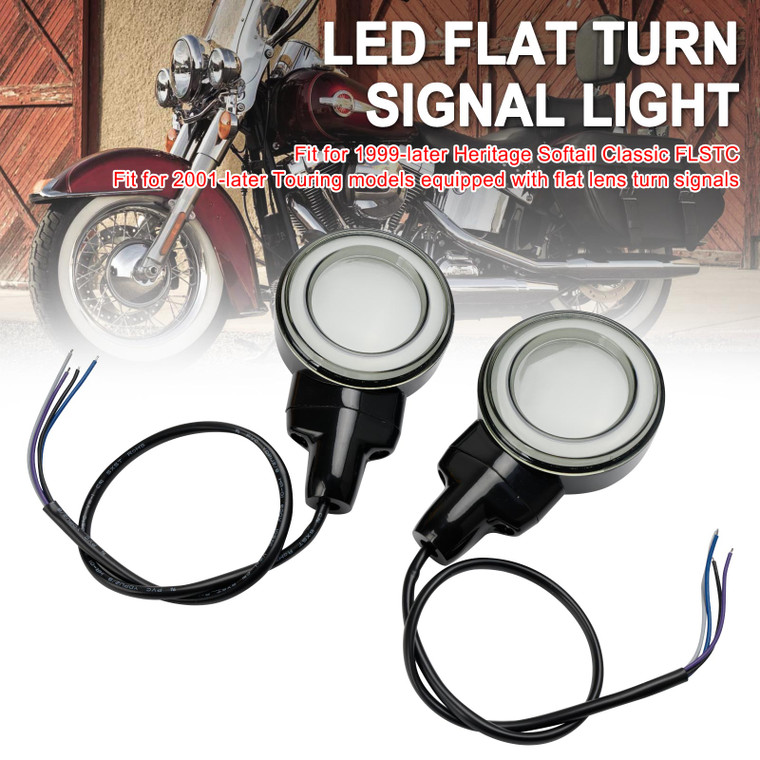LED Flat Front Turn Signal Light For Heritage Softail Classic Touring 99-23 Black