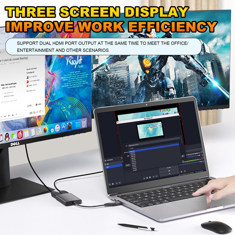 Type C/USB3.0 to Dual HDMI Adapter 1080P 60Hz for Apple M1 M2 Mac Windows Hub