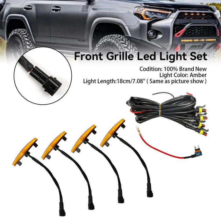 4PCS Plastic Car Grille LED Lights Light Fit Toyota 4Runner 2014-23 TRD Pro