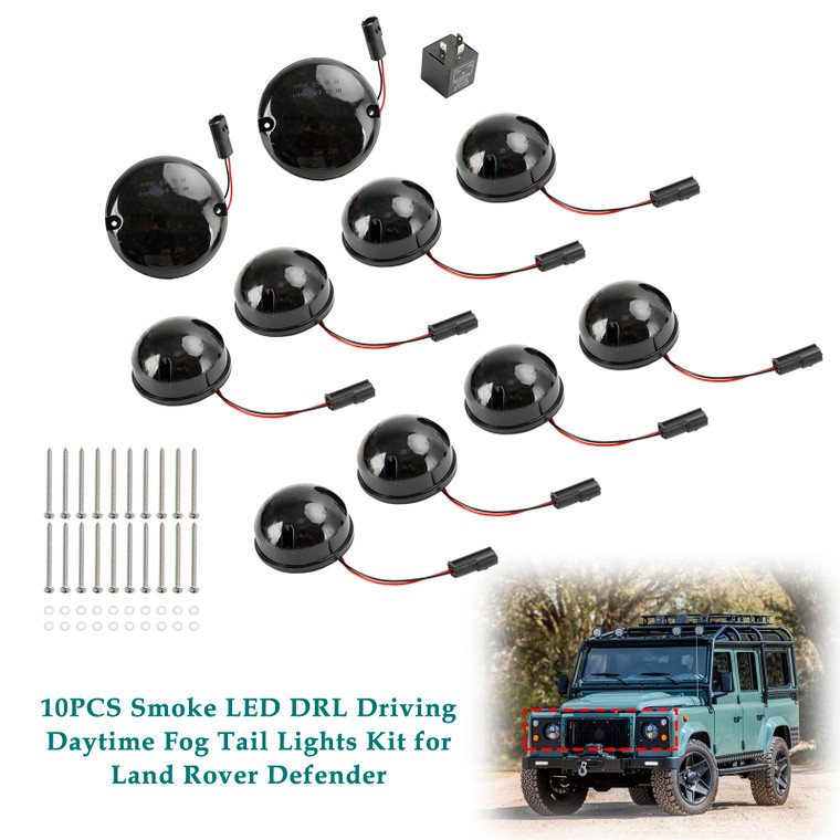 10PCS Smoke LED DRL Driving Daytime Fog Tail Lights Kit for Land Rover Defender