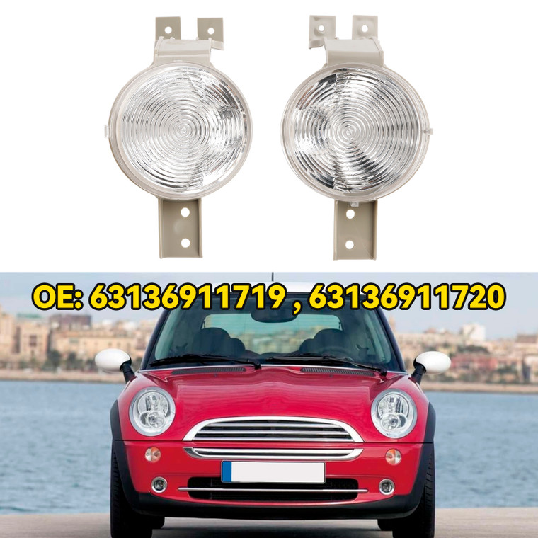 2001-2007 Mini Cooper Convertible Front Lrft+Right Indicator Light Lamp Flasher Clear Lens 63136911719 Generic