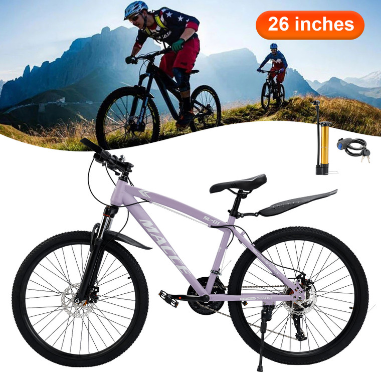 26 inch 27 speed double disc brake Suspension Fork mountain bike MTB Powder coated bicycle For adult With Cup holder Fender Purple