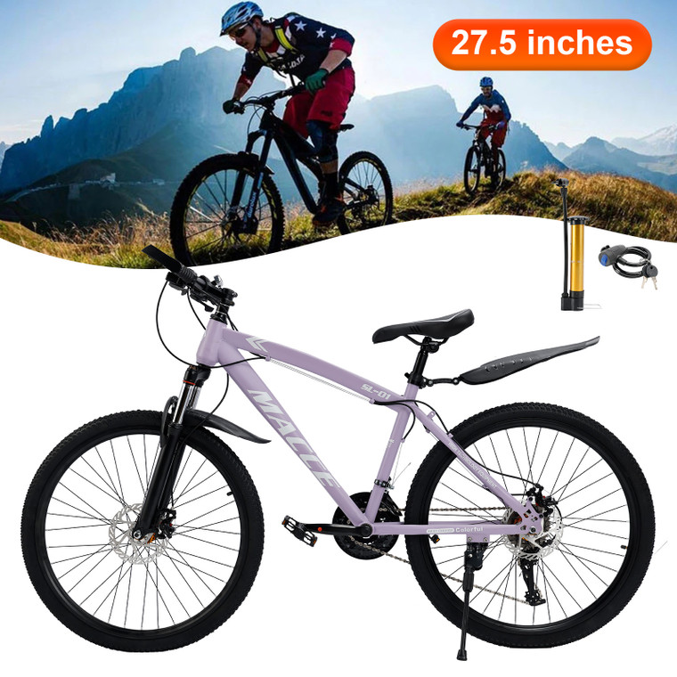 27.5 inch 27 speed double disc brake Suspension Fork mountain bike MTB Powder coated bicycle For adult With Cup holder Fender Purple