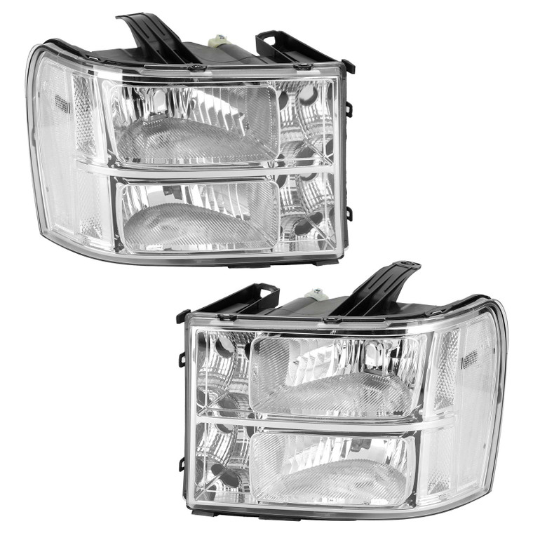 Chrome Clear Headlights Assembly For GMC Sierra 1500 2500HD 3500HD 2007-2014 B