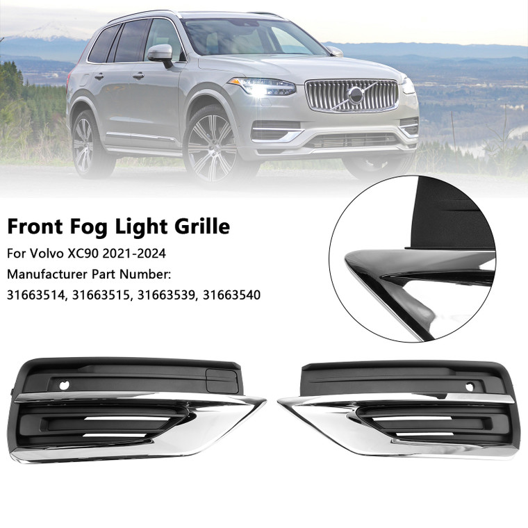 2021-2024 Volvo XC90 2 * Front Fog Light Grille Left & Right Silver 31663514 31663515 Generic