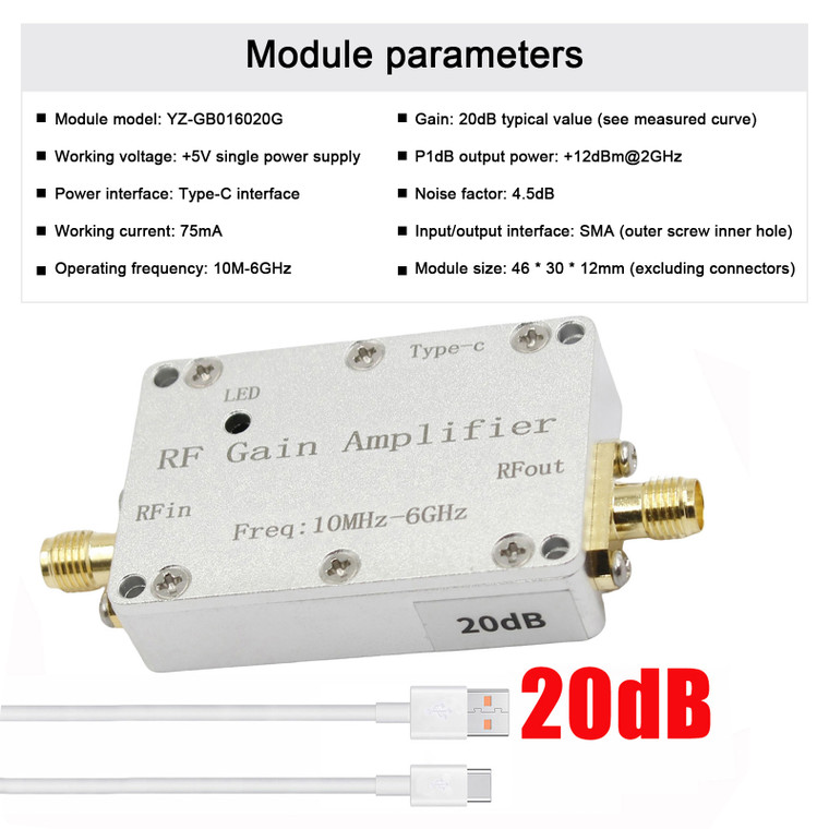 10M-6GHz RF Amplifier 20dB High Gain Driver Receiving Amplifier for GPS Receiver