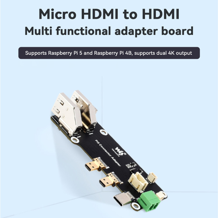 Raspberry Pi Multi-Function Expansion Board Micro HDMI to HDMI Dual 4K Pi5/Pi4B