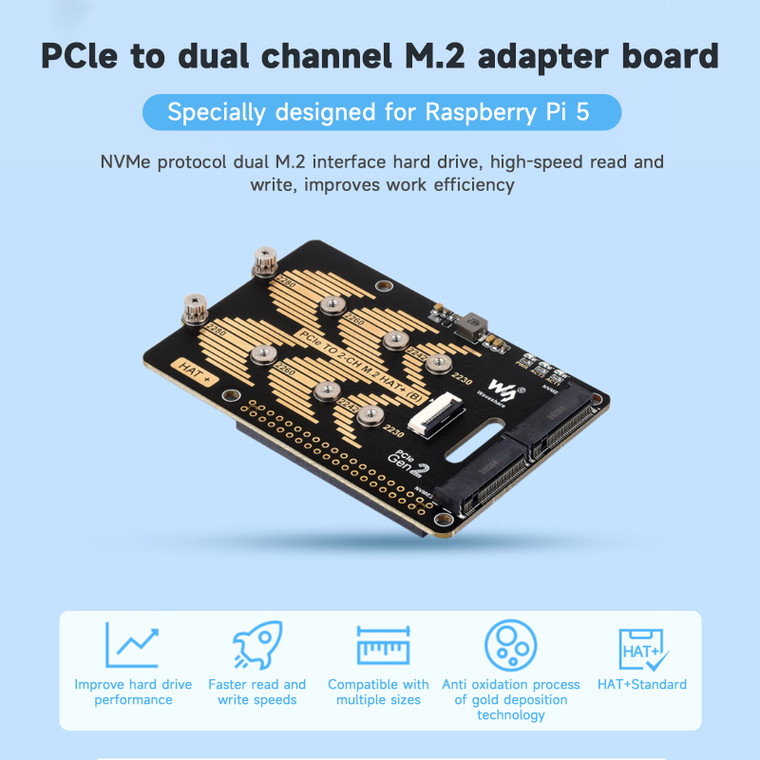 Raspberry Pi 5 PCIe Dual Channel M.2 Rotary Board Nvme Dual M.2 Hard Disk Read